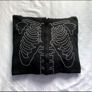 rhinestone skeleton zip up hoodie